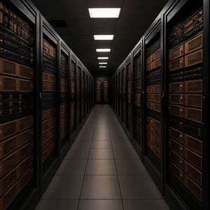 Make a data center with many servers in colors bornze and blck-1